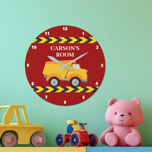 Grande Horloge Ronde Red Boys Chambre Camion Camion Personnalisé Enfant