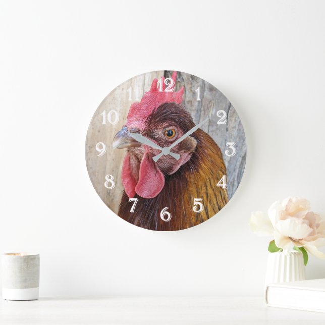 Grande Horloge Ronde Red Chicken Hen Photo (Maison)
