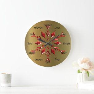 Grande Horloge Ronde Red Christmas Stars on Gold