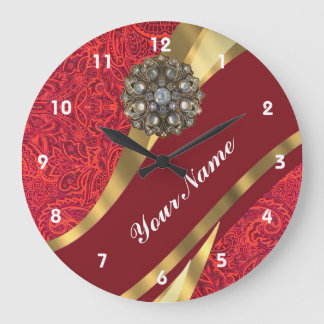 Grande Horloge Ronde Red damask & gold swirl