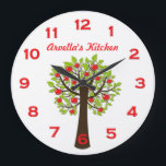 Grande Horloge Ronde Red Delicious Apple Tree Personalized Wall Clock<br><div class="desc">Red Delicious Apple Tree Wall Clock that you can personalize with your name or the name of a friend - perfect for your apple-themed kitchen or breakfast nook. Donc,  This would look great dans a diner ou small cafe.</div>