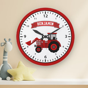 Grande Horloge Ronde Red Farm Tractor Personalized