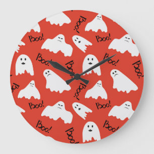 Grande Horloge Ronde Red Ghosts : Motif Vintage d'Halloween