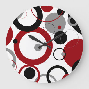Grande Horloge Ronde Red, Gray and Black Dots
