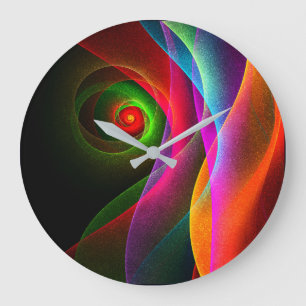 Grande Horloge Ronde Red Green Orange Modern Abstrait Art Motif #22