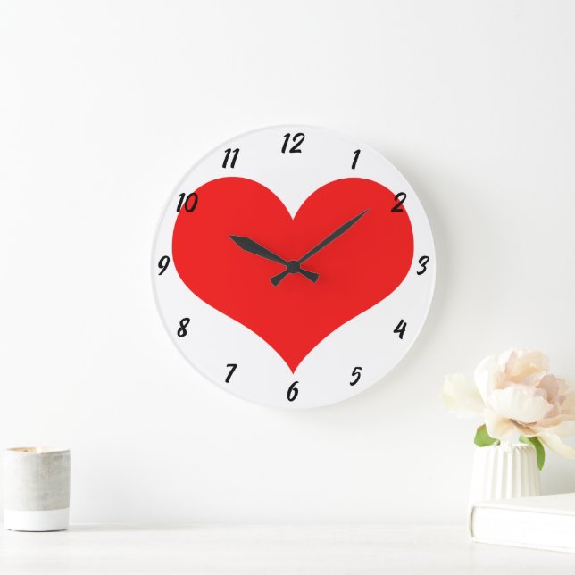 Grande Horloge Ronde Red Heart Motif blanc mignon cadeau Saint-Valentin (Maison)