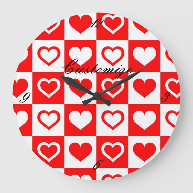 Grande Horloge Ronde Red Hearts Plaid Motif Thunder_Cove (Recto)