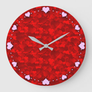 Grande Horloge Ronde Red Hearts Texture Motif-19909