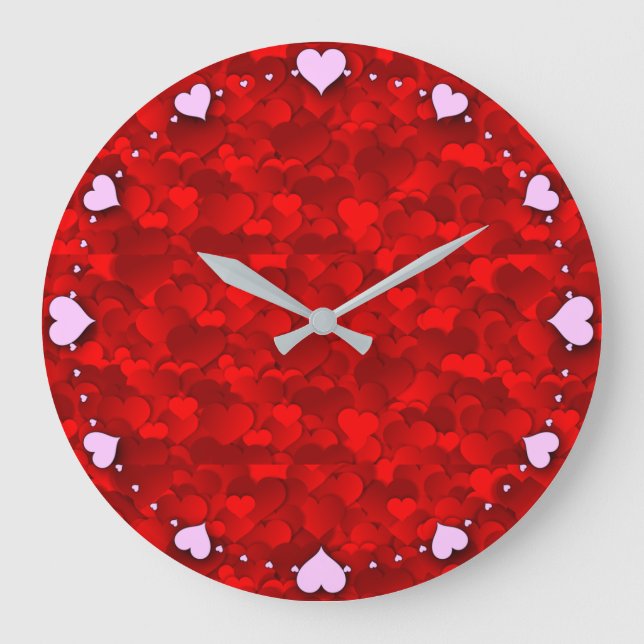 Grande Horloge Ronde Red Hearts Texture Motif-19909 (Recto)