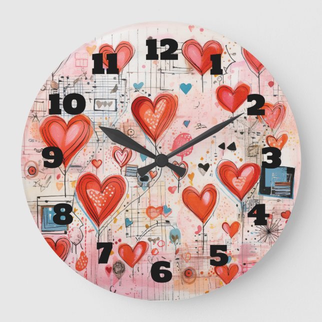 Grande Horloge Ronde Red Hearts Whimsical Love Motif (Recto)