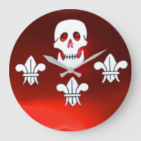RED JOLLY ROGER PIRATE FLAG, SKULL, THREE LILIES