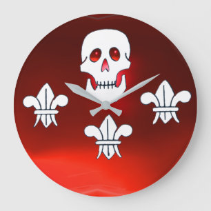 GRANDE HORLOGE RONDE RED JOLLY ROGER PIRATE FLAG, SKULL, THREE LILIES