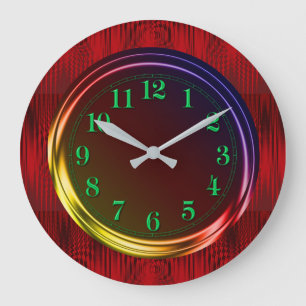 Grande Horloge Ronde Red métallc moderne, Rainbow Neon Glow