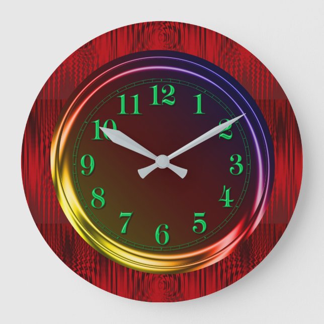 Grande Horloge Ronde Red métallc moderne, Rainbow Neon Glow (Recto)