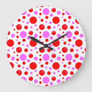 Grande Horloge Ronde Red Pink Polka Dots Wall Clock