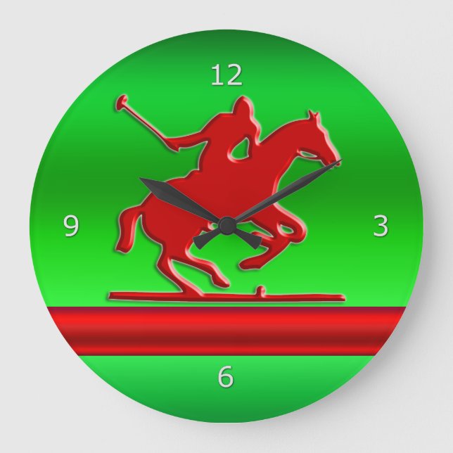 Grande Horloge Ronde Red Polo Player on green métallc effect (Recto)