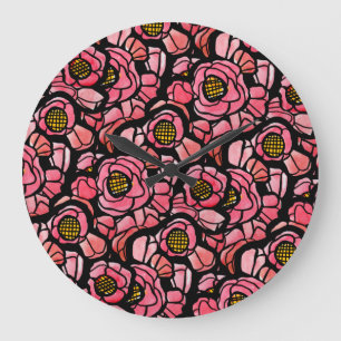 Grande Horloge Ronde Red Poppies Poppy art motif design