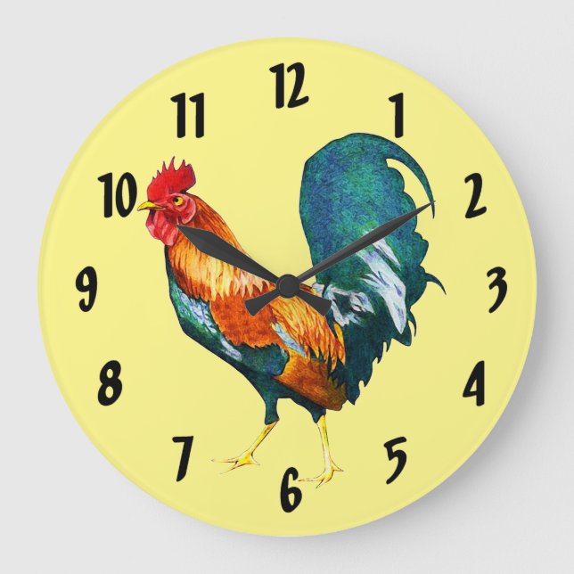 Grande Horloge Ronde Red Rooster Bird Animal Clock (Recto)