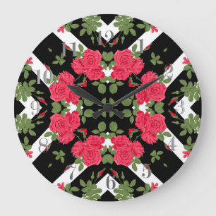 Grande Horloge Ronde Red roses flowers floral kaleidoscopic white