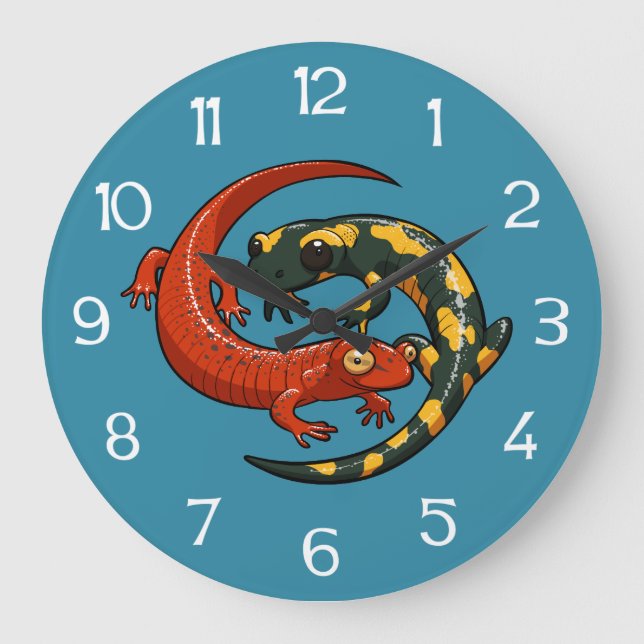 Grande Horloge Ronde Red Salamander & Fire Salamander Illustration (Recto)