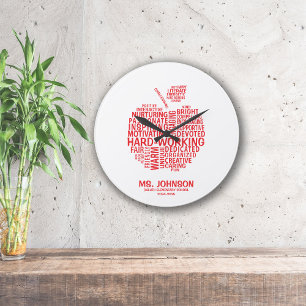 Grande Horloge Ronde Red Teacher Appréciation Typographie Apple