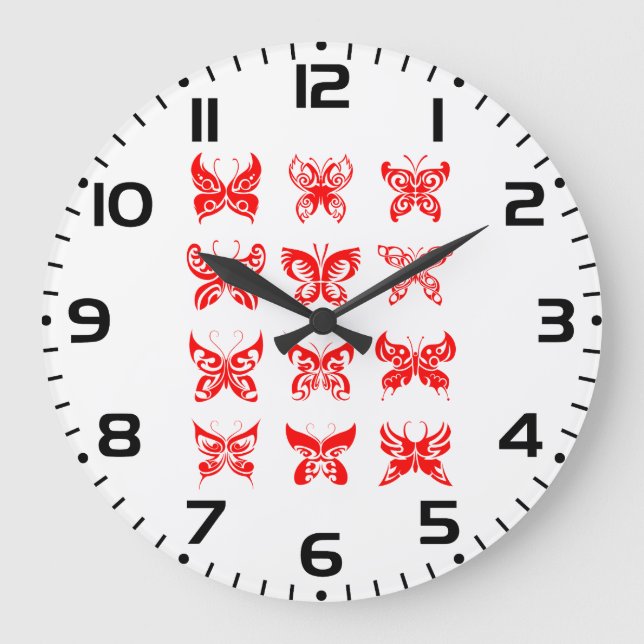 Grande Horloge Ronde Red Tribal Butterfly Ornamental (Recto)