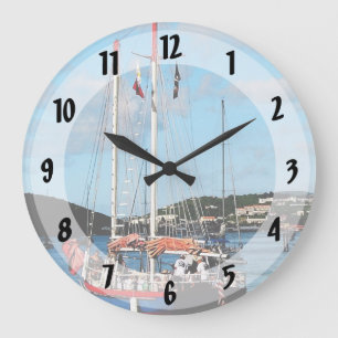 Grande Horloge Ronde Red, White and Blue Boat
