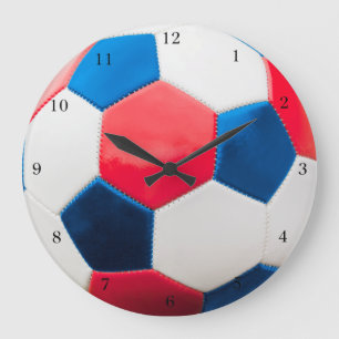 Grande Horloge Ronde Red White and Blue Soccer