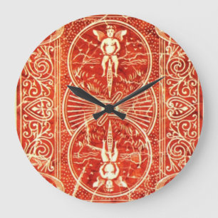 GRANDE HORLOGE RONDE RED WHITE FLORAL SWIRLS