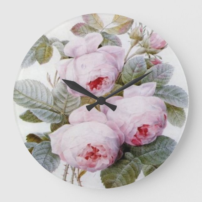 Grande Horloge Ronde Redoute Pink Roses Wall Clock (Recto)