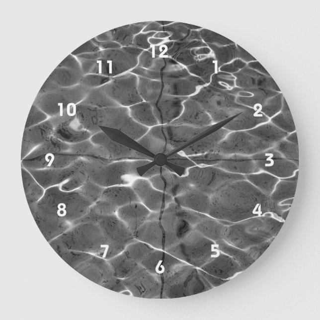 Grande Horloge Ronde Réflexions Abstraites sur l'eau : noir et blanc (Recto)