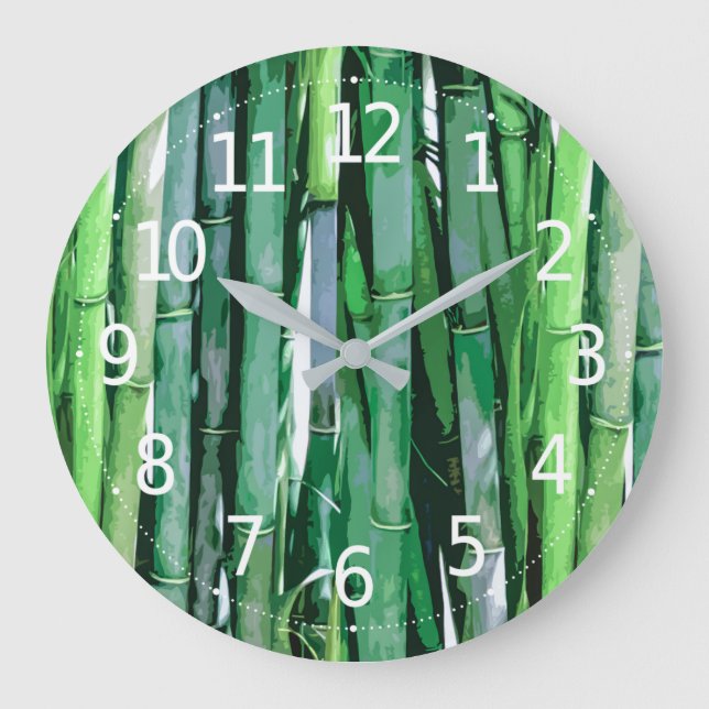 Grande Horloge Ronde Refreshing Green Bamboo Artwork | Wall Clock (Recto)
