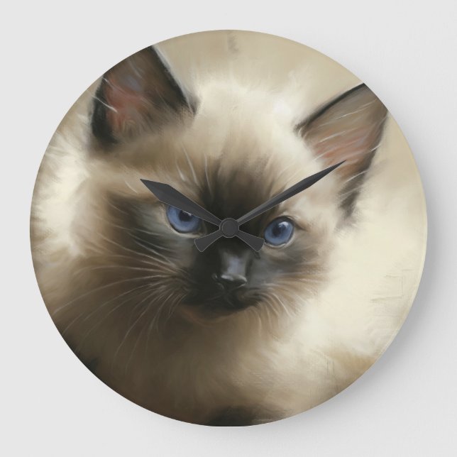 Grande Horloge Ronde Regard D'Innocence Siamese Kitten Portrait (Recto)