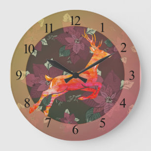 Grande Horloge Ronde Reindeer Poinsettia