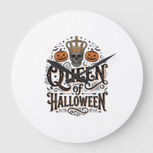 Grande Horloge Ronde Reine de Halloween Vintage Crâne Chemise Citrouill