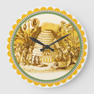 GRANDE HORLOGE RONDE REINE DES HONEY BEES EN SKEP / BEEKEEPER