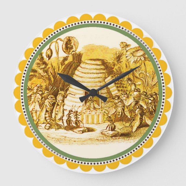 GRANDE HORLOGE RONDE REINE DES HONEY BEES EN SKEP / BEEKEEPER (Recto)