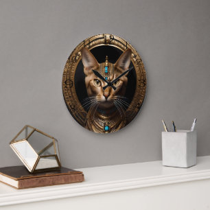 Grande Horloge Ronde Reine du Nil : Cléopâtre le chat à la tête