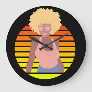 GRANDE HORLOGE RONDE REINE RÉTRO AFRO - REINE AFRO AMÉRICAINE