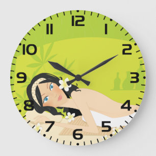 Grande Horloge Ronde Relaxant Spa Zen Femme Bien-être Tropical