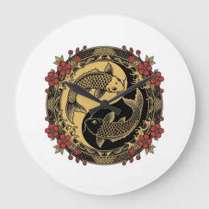 Grande Horloge Ronde Relief Rond Ornemental de Dragon Impérial Chinois 