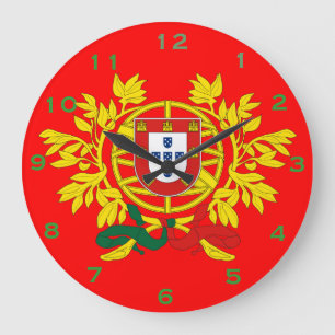 Grande Horloge Ronde Relogio* de Parede Avec Bouclier Portugûes