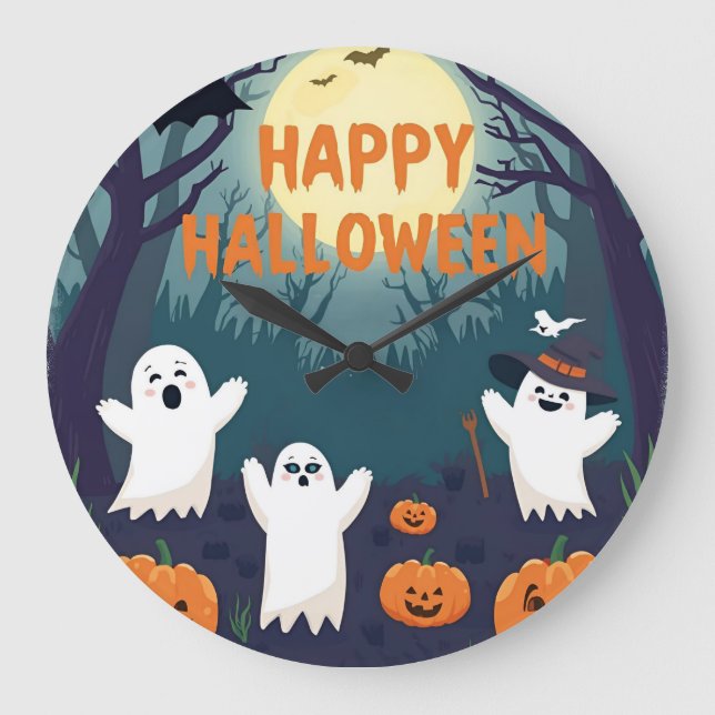 Grande Horloge Ronde Reloj de pared para niños en Halloween  (Recto)