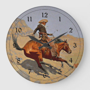 Grande Horloge Ronde Remington : Le Cowboy,