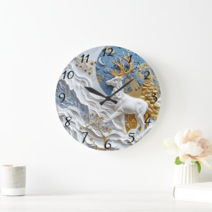 Grande Horloge Ronde Renard de Noël en neige