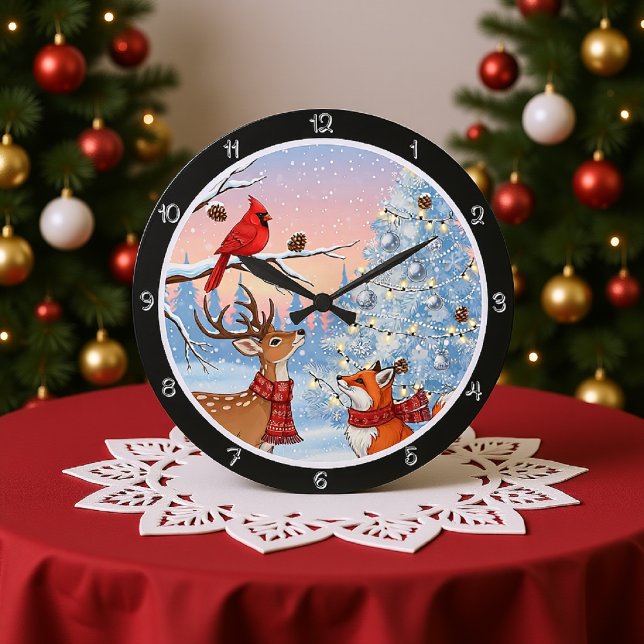 Grande Horloge Ronde Renard et cerf en hiver (Créateur téléchargé)