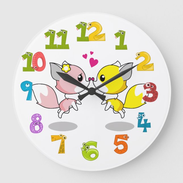 Grande Horloge Ronde Renards mignons (Recto)