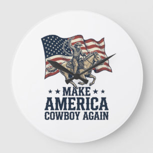 Grande Horloge Ronde Rendez à l'Amérique son Cowboy Patriote Chemise We