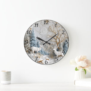 Grande Horloge Ronde Rennes de Noël avec flocons de neige