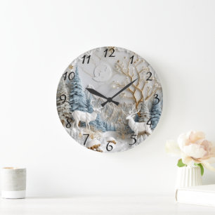 Grande Horloge Ronde Rennes de Noël avec flocons de neige